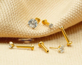 20G/18G/16G kleine doorzichtige studs met zirkonia's • Push pin labret • Draadloze oorbel met platte achterkant • Tragus • Stud met platte achterkant • Helix • Kraakbeen • Neusknop