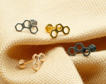 16G Plaster miodu Płaski Tył Labret • Mały Plaster Miodu Kolczyk • Kolczyk do chrząstki • Przekłucie Helix • Kolczyk Tragus • Muszla • Złoto • Srebro • Czarny
