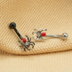 16G Black Widow Spider Rook Piercing • Curved Barbell • Rook Earring • Daith Ring • Silver • Black • Cartilage • Eyebrow Piercing LJ20.13