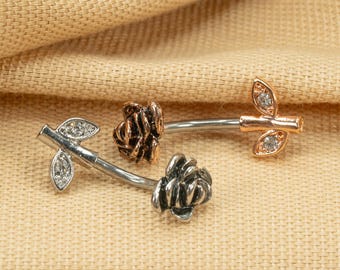 14G Antique Rose Belly Button Ring Dangle Navel Jewelry Curved Barbell Threaded Belly Ring Belly Bar Belly Ring Waterproof LJ27.26