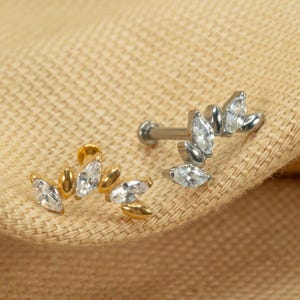 20G/18G/16G Curved Marquise Bar Push Pin • Threadless Flat Back Earring • Ear Climber • Flat Back Stud • Cartilage • Titanium LJ23.26