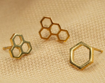 Honeycomb Stud Earrings • Small Honeycomb Studs • Hexagon Earrings • Earlobe Studs • Gift For Her • Gold • Silver • Rose Gold • Black