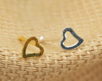 22G Hollow Heart Nose Stud • Heart Nose Ring • Nose Piercing • Nostril Jewelry • Nose Bone • Thin Nose Stud • Gold • Silver • LJ24.17