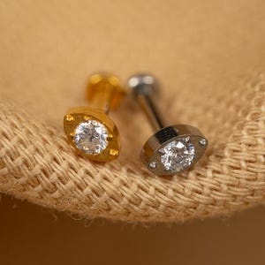20G/18G/16G CZ Oval Push Pin • Threadless Flat Back Earring • Tragus • Flat Back Stud • Helix Stud • Cartilage • Titanium LJ28.36