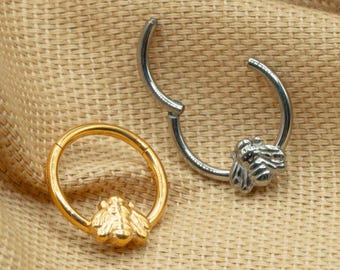 16G Bumble Bee Hoop • Titanium Clicker Hoop • Bee Septum Ring • Conch Hoop • Cartilage Earring • Helix Piercing • Daith Hoop • LJ8.19