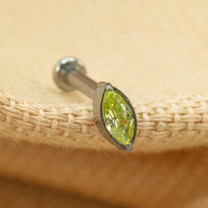20G/18G/16G Light Green Marquise Push Pin • Threadless Flat Back Earring • Tragus • Flat Back Stud • Helix • Cartilage • Titanium LJ24.7