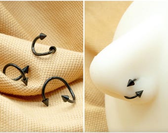 20G/16G Black Spikes Nose Ring • Spiral Hoop • Twist Nose Ring • Nose Piercing • Twisted Lip Ring • Nose Spike • Nostril Hoop