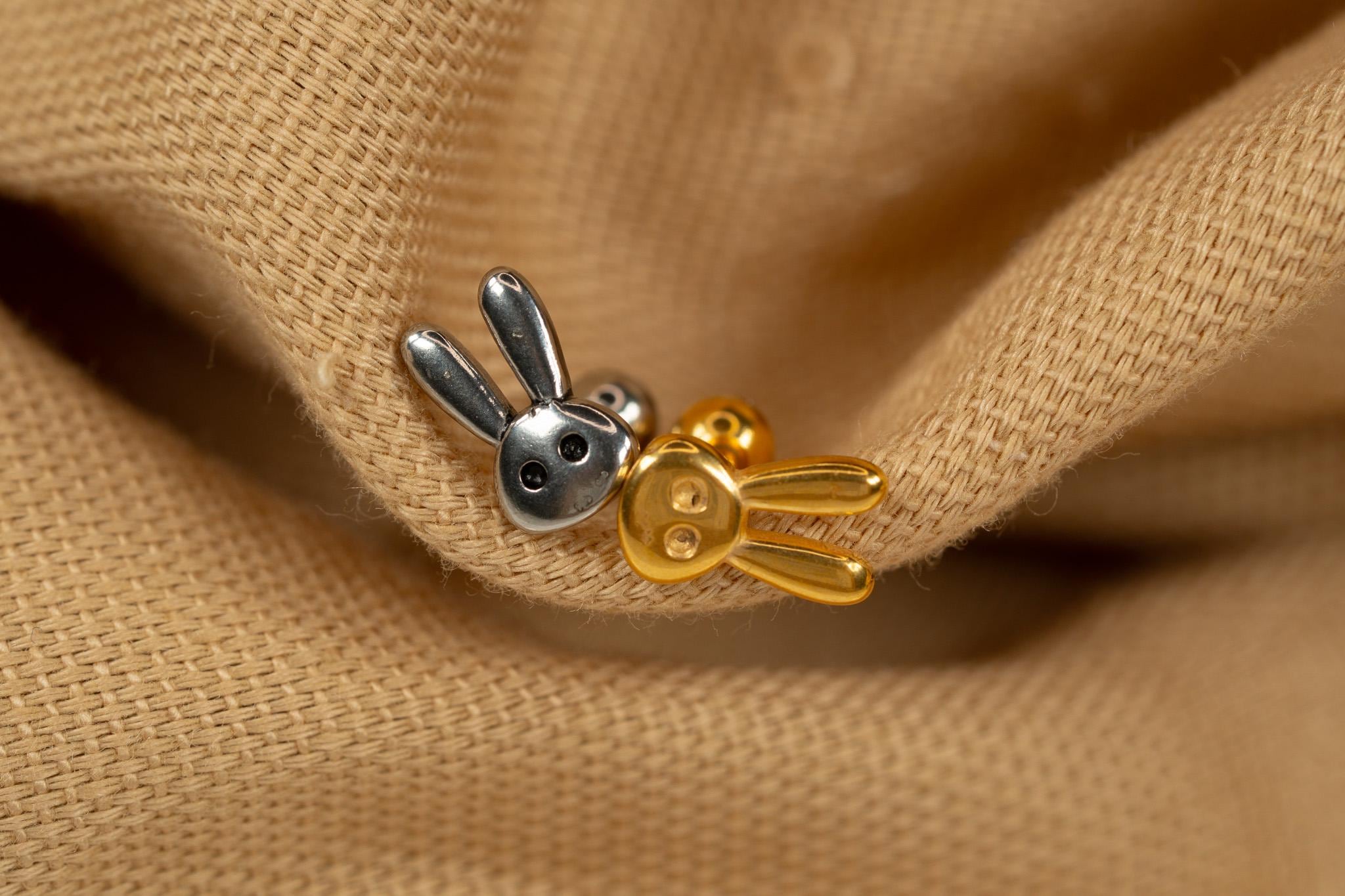 16G Rabbit Ball Back Stud - Screw Back Stud - Bunny Head Earrings ...