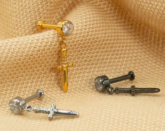 20G/18G/16G Svärdhängande Tryckknapp • Trådlöst örhänge med platt baksida • Tragus • Platt baksida örhänge • Helixörhänge • Brosk • Titan LJ25.35