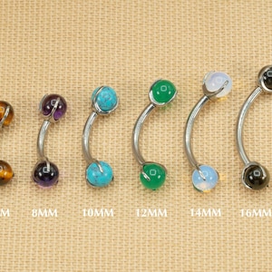 Barras curvas de piedra natural de 14 G/16 G • Pendiente Rook • Perforación de cejas • Titanio de grado de implante • Perforación de labios • Turquesa • LJ19.7
