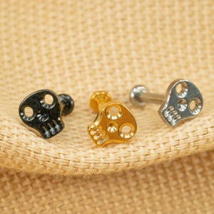 20G/18G/16G Calaveras Skull Push Pin • Threadless Flat Back Earring • Tragus • Flat Back Stud • Helix Stud • Cartilage • Titanium LJ26.27