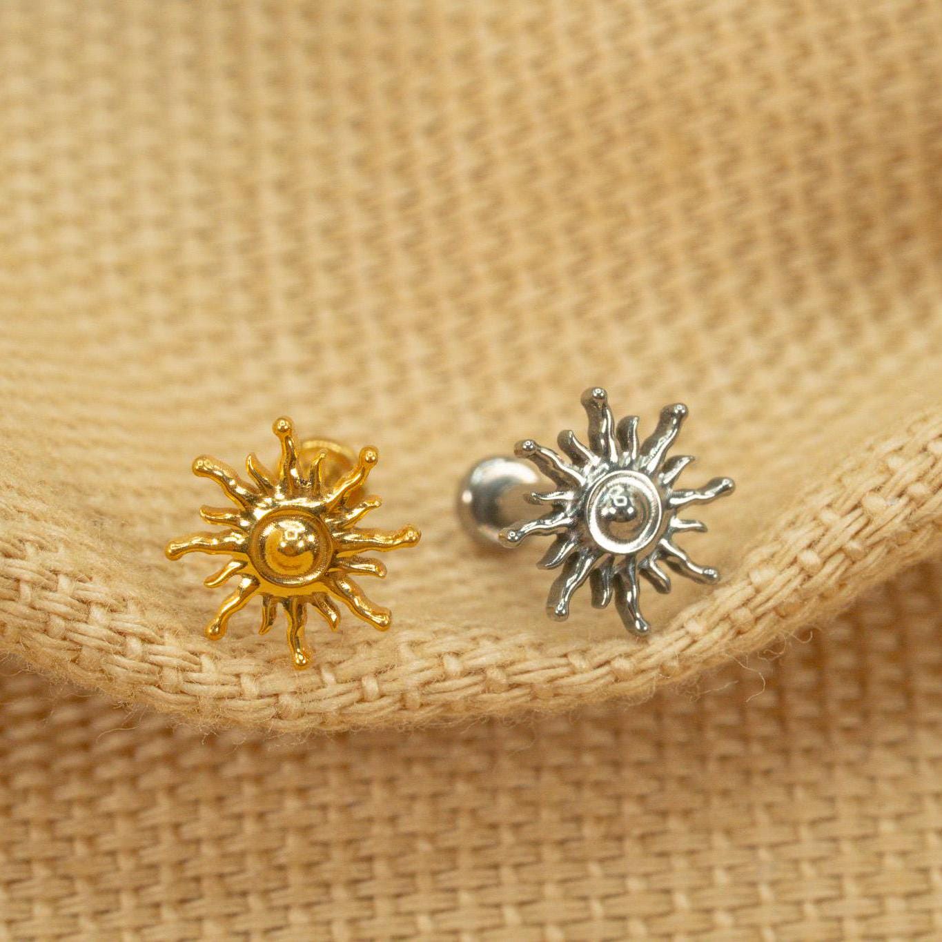 20G/18G/16G Aztec Sun Push Pin • Threadless Flat Back Earring • Tragus • Flat Back Stud • Helix Stud • Cartilage • Titanium LJ26.18