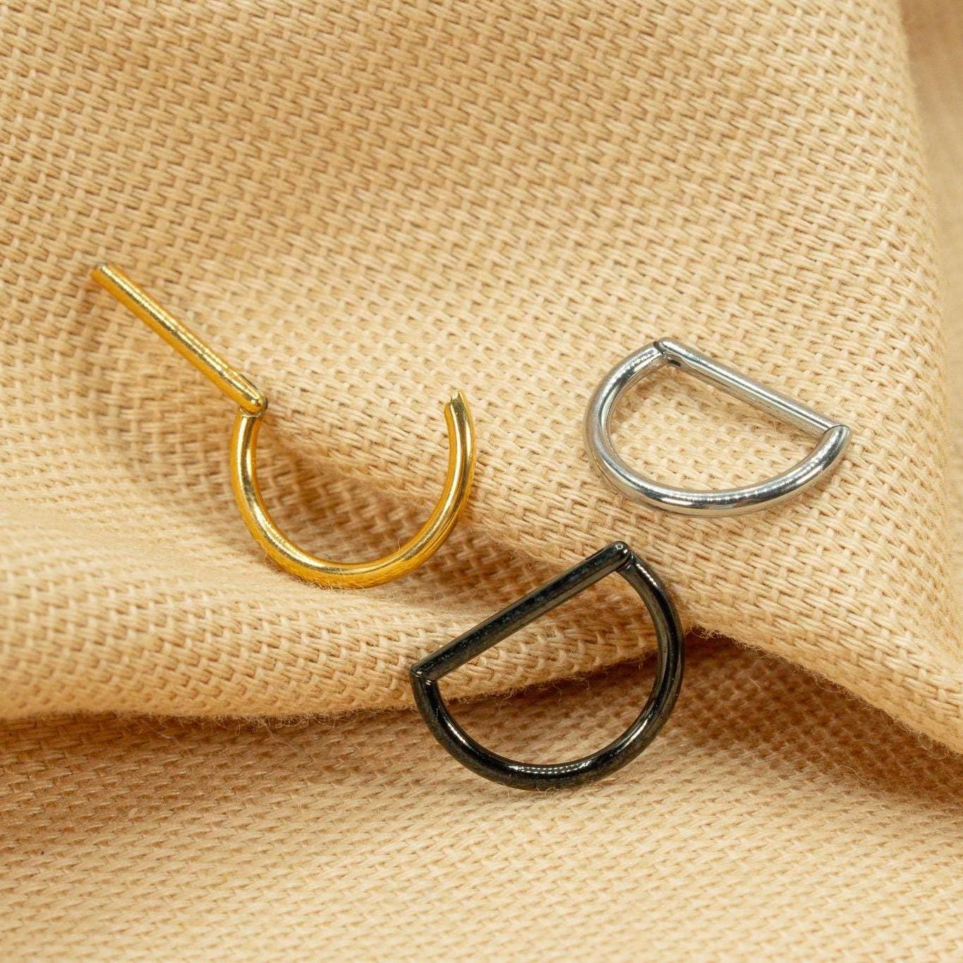 16G D Shape Hoop • Titanium Clicker Hoop • Half Circle Septum Ring