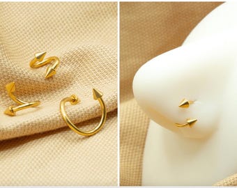 20G/16G Gold Spikes Nose Ring • Spiral Hoop • Twist Nose Ring • Nose Piercing • Twisted Lip Ring • Nose Spike • Nostril Jewelry • Double End