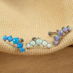 20G/18G/16G Curved Opal Bar Push Pin • Threadless Flat Back Earring • Tragus • Flat Back Stud • Helix Stud • Cartilage • Titanium LJ19.11
