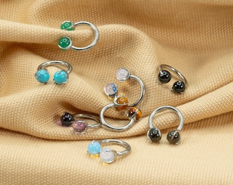 14G/16G Natural Stone Septum Rings • Horseshoe Hoop • Circular Barbell • Septum Rings • Implant Grade Titanium • Eyebrow Piercing • LJ19.7