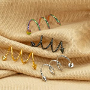 16G Triple Helix Spiral • Spike Ends • Triple Spiral Hoop • Helix Piercing • Triple Hoop Piercing • Cone Spiral • Cartilage Spiral LJ19.6