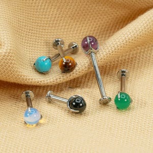 16G/14G Natural Stone Flat Back Labret • Titanium Threaded Stud • Cartilage Earring • Helix Piercing • Tragus • Conch • LJ19.7