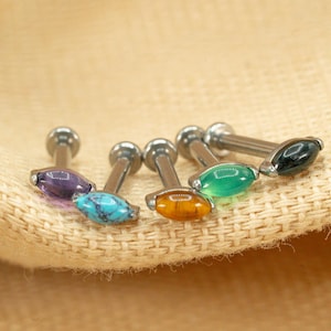 20G/18G/16G Marquise Stone Push Pin • Threadless Flat Back Earring • Tragus • Flat Back Stud • Helix Stud • Cartilage • Titanium LJ19.8