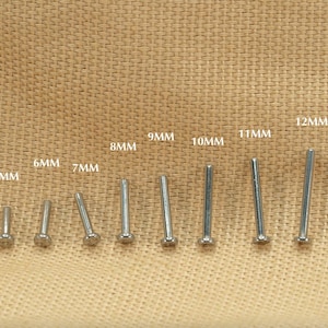 Pernos de titanio de grado de implante sin rosca de plata de 16G/18G/20G • Parte posterior con pasador a presión • Parte posterior plana para labio • Hélice • Trago • Perno para nariz • Reemplazo de barra