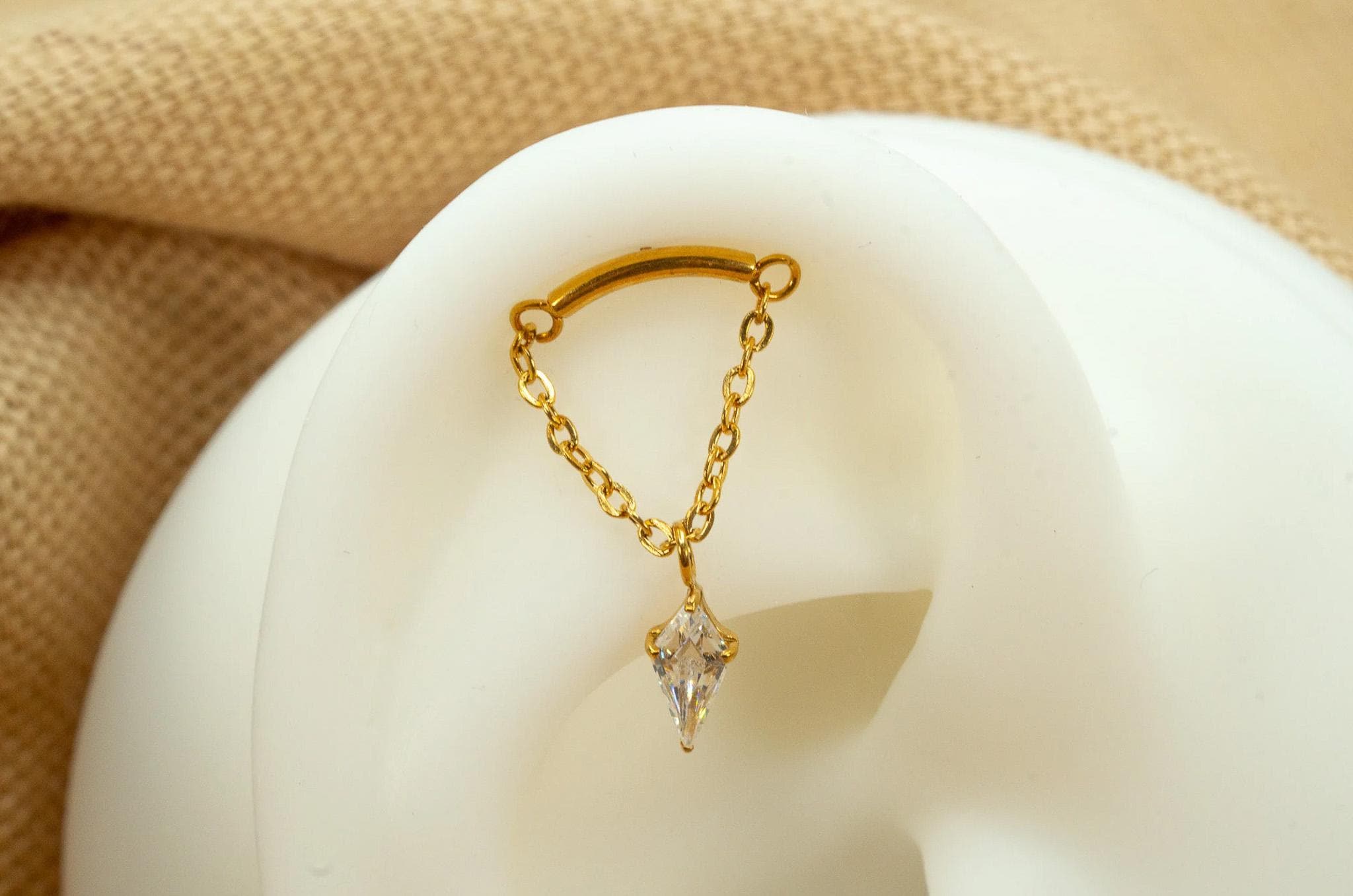 20G/18G/16G CZ Dangle Marquise Push Pin • Threadless Flat Back Earring • Tragus • Flat Back Stud • Helix Stud • Cartilage • Titanium LJ23.12