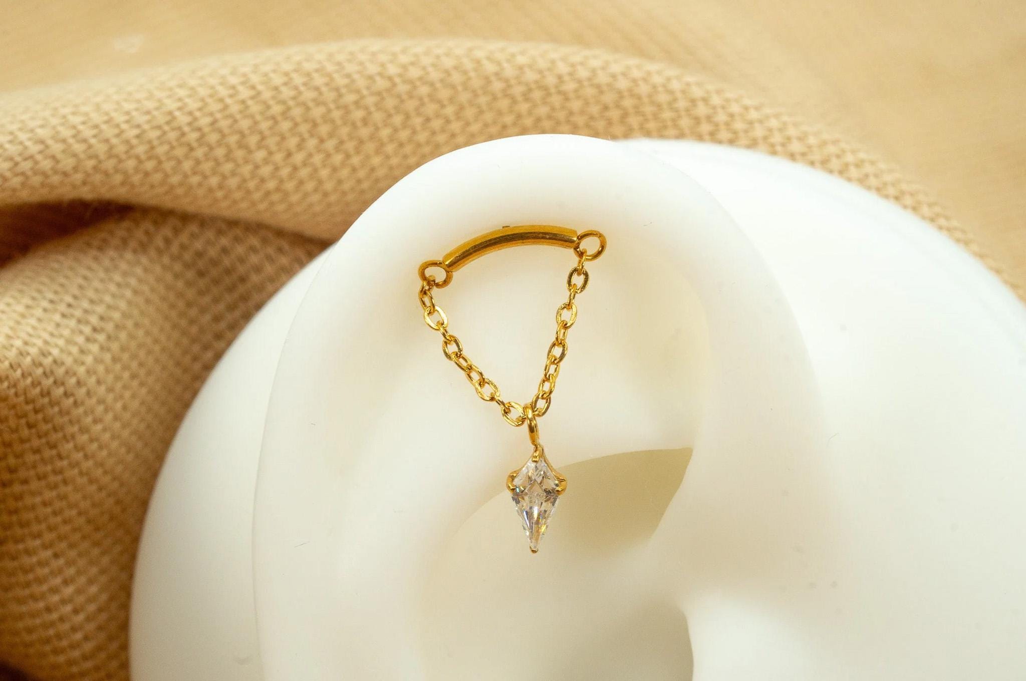 20G/18G/16G CZ Dangle Marquise Push Pin • Threadless Flat Back Earring • Tragus • Flat Back Stud • Helix Stud • Cartilage • Titanium LJ23.12