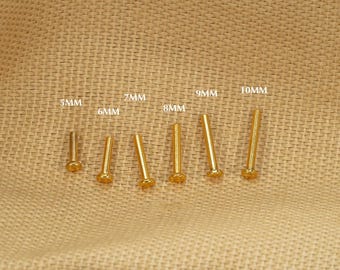 16G/18G/20G Gold Threadless Implant Grade Titanium Posts • Push Pin Back • Flat Back Labret • Helix • Tragus • Nose Stud • Bar Replacement