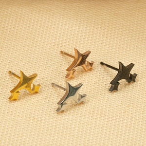 Aretes de estrella de cuatro puntas • Aretes pequeños de estrella • Aretes sólidos de luz de estrella • Aretes brillantes • Regalo para ella • Oro • Plata esterlina LJ25.3