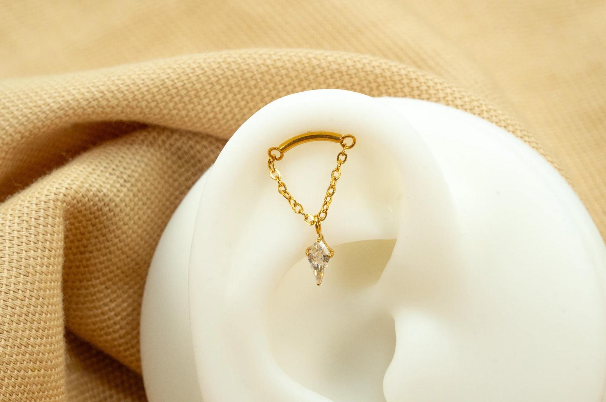 20G/18G/16G CZ Dangle Marquise Push Pin • Threadless Flat Back Earring • Tragus • Flat Back Stud • Helix Stud • Cartilage • Titanium LJ23.12