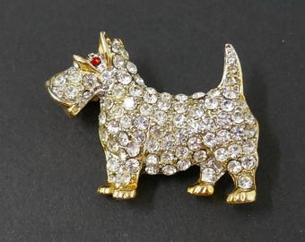 Schnauzer Scottish Terrier Scottie Dog Lover Rhinestone Gold Tone Pin Brooch