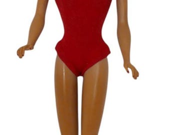 Barbie rubia ceniza de cola de caballo de Mattel 1962 n.° 6 con traje de baño rojo
