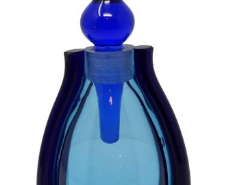 Art Glass MCM Blue Perfume Bottle with Stopper