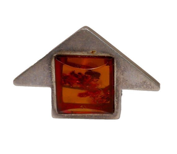 Sterling Silver Modernist Amber Pin