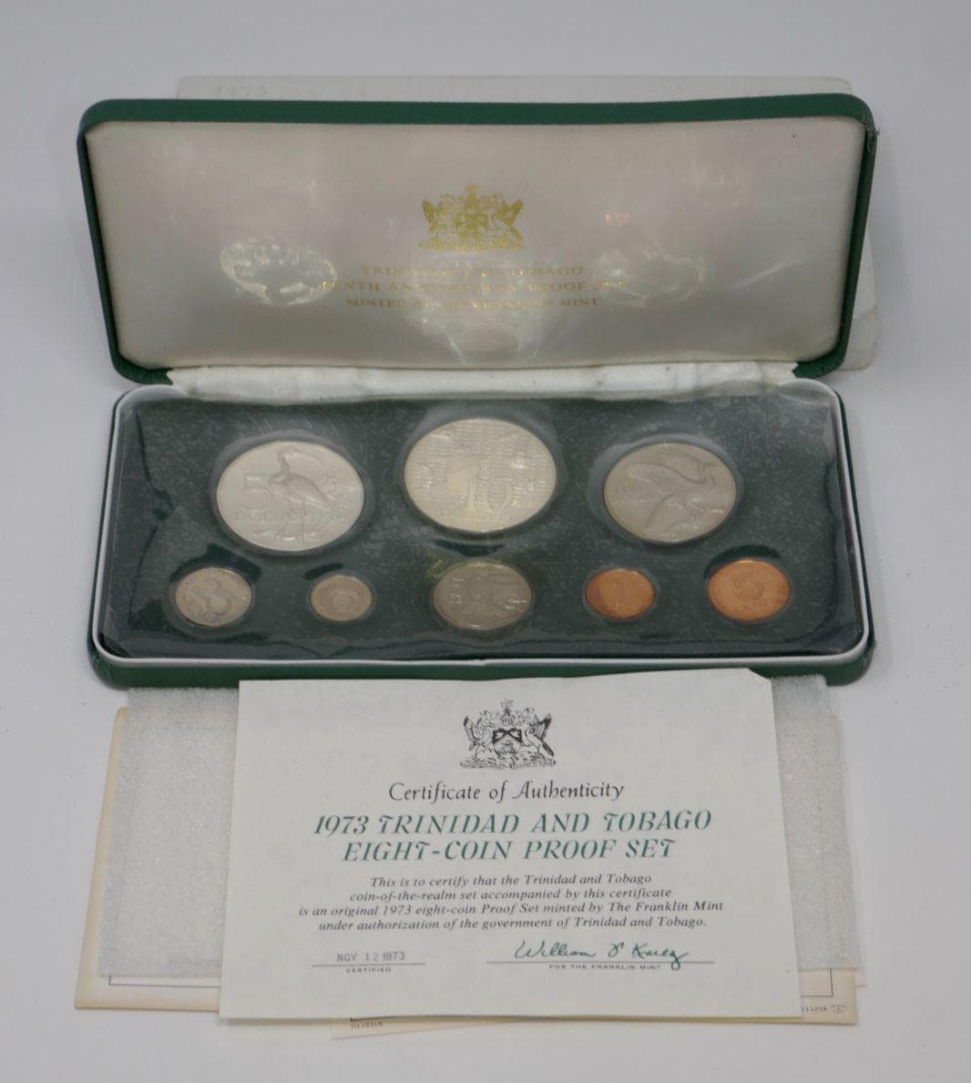 1973 Trinidad and Tobago 8-coin Silver Proof Set OGP & COA by