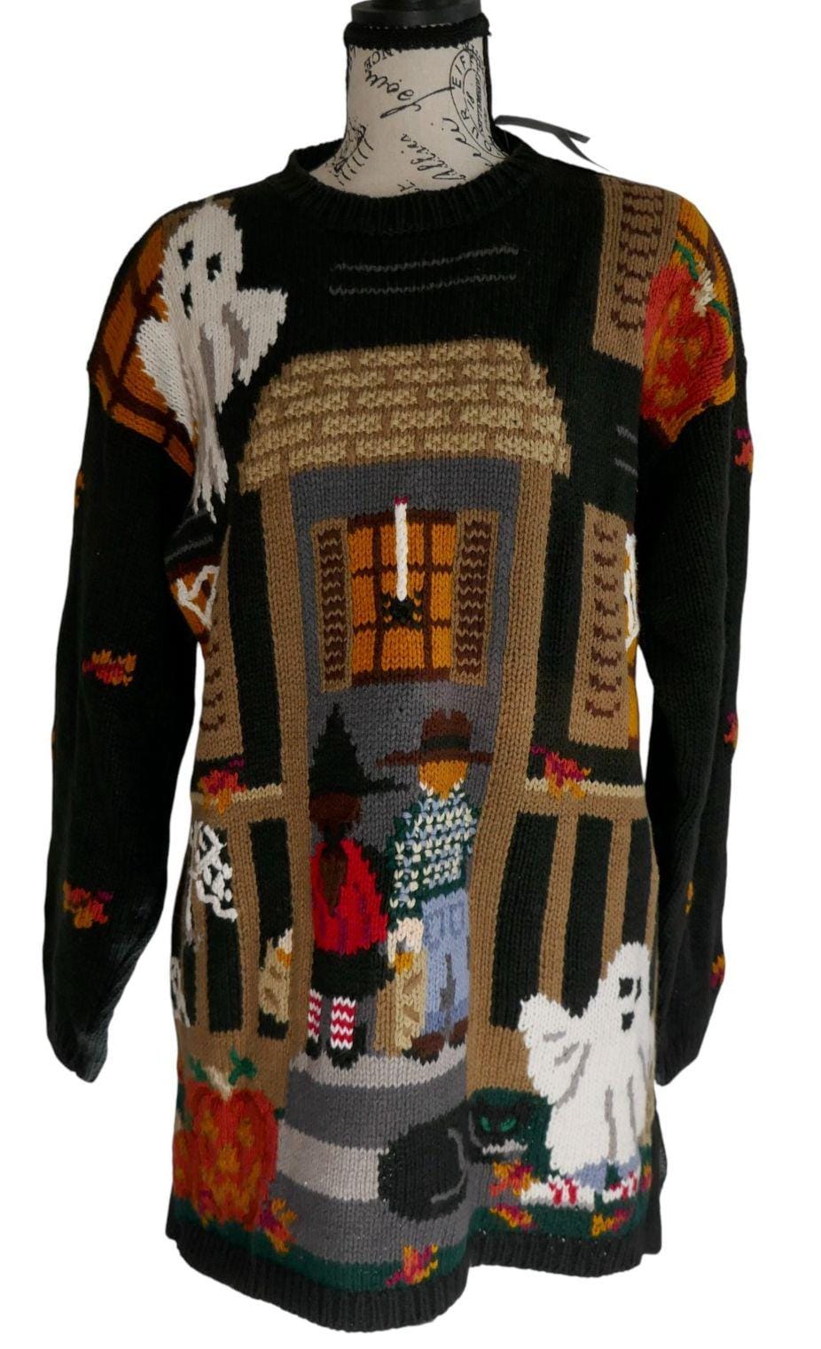 Northern Isles Vintage 90s Halloween Haunted House Ghost Hand Knit