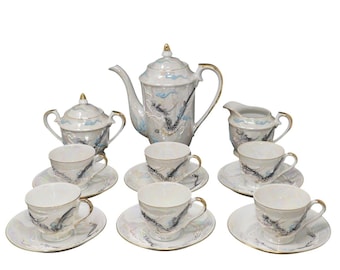 Maruku China Dragonware Moriage Vintage Japan Lustreware Demitasse  Tea Set