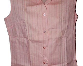 Camisa sin mangas vintage con botones rosas Wash N Wear