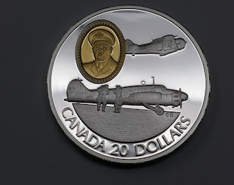 Canada 1990 Elizabeth II Lancaster 683 AVRO Proof Silver Coin - 24K Gold Cameo