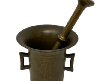 Antique Apothecary Heavy Brass Mortar & Pestle