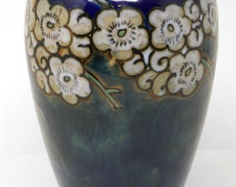 Royal Doulton Art Deco Floral Stoneware Art Pottery Vase By Bessie Newberry