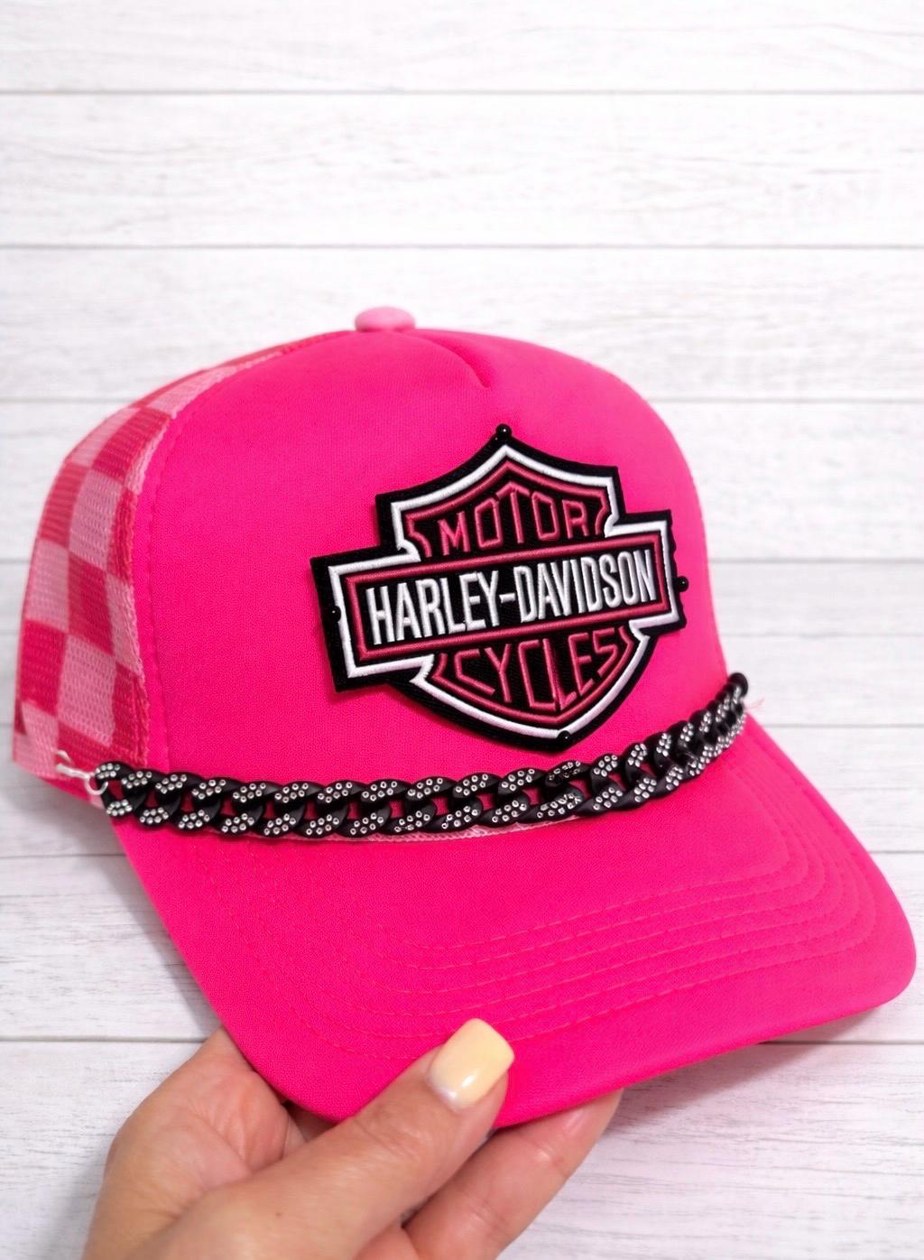 Pink Harley Davidson Embroidered Patch Flat Bill Mesh Snapback Cap Hat Black HD Harley-Davidson® Women main image 2
