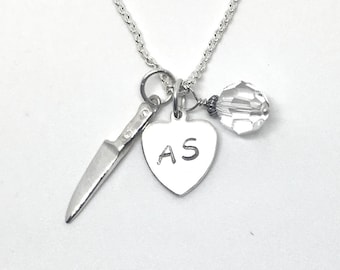 Personalized Jewelry Chef Necklace - Initials Necklace - Chef Jewelry - Chef Gift  - April Birthday Gift Idea - Knife Jewelry