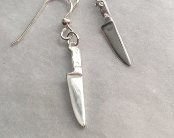 Sterling Chef Knife Earrings - Chef Dangle Earrings - Stocking Stuffer - Culinary Jewelry - Knife Jewelry - Culinary School Graduation Gift