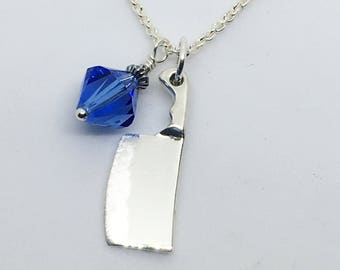 Chef Cleaver Necklace for Women - Lady Chef Gift - Chef Jewelry - Culinary Jewelry  - Culinary School Grad Gift - Blue Swarovski Crystal