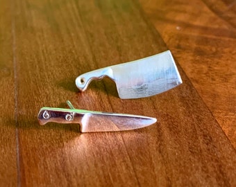 Asymmetrical Chef Knife Stud Earrings in Sterling Silver - Chef Inspired - Post Earring - Mismatched - Chef Gift  - Culinary Jewelry