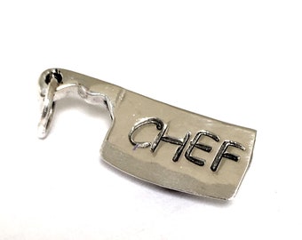 Hand Stamped Chef Cleaver Sterling Silver Charm - Chef Jewelry - Chef Gift Idea - Culinary School Grad Gift - Knife Jewelry - Chef Charm