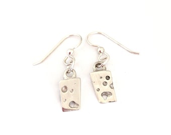 Sterling Silver Cheese Dangle Earrings - Food Lover Gift - Cheese Charms