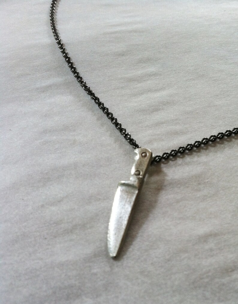 Chef Knife Pendant Necklace Black Sterling Silver Chef Gift Etsy