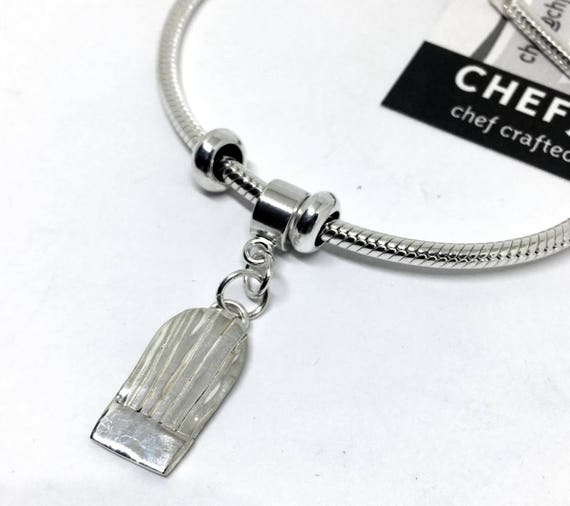 Culinary School Graduation Gift Sterling Chef Coat Charm Bracelet Chef Jacket Snake Chain Charm Bracelet Stopper Bead Bracelet