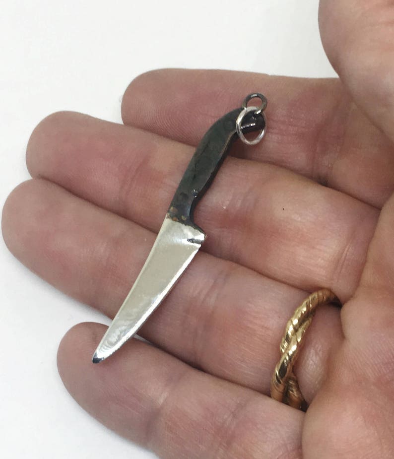 Large Sterling Chef Knife Necklace With Black Handle Chef Etsy
